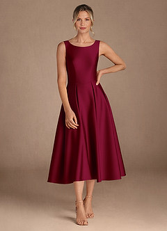 Azazie Fulton Mère de la mariée Robes Robe Trapèze en Satin extensible Plissée Bourgogne image4