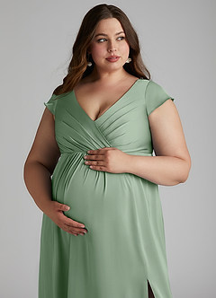 Azazie Allessia Maternity Bridesmaid Dresses A-Line Pleated Stretch Satin Floor-Length Dress image13