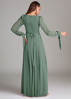 Azazie Leonia Bridesmaid Dresses Eucalyptus A-Line Long Sleeve Mesh Dress image4