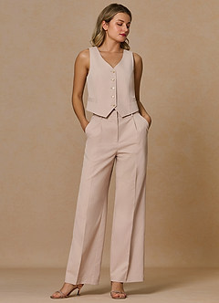 front Margaret Tan Cotton Linen Blend 2-Piece Suit
