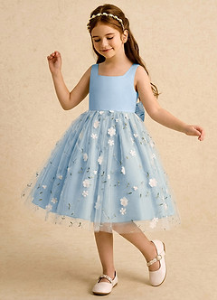 Azazie Bean Robe Demoiselle D'honneur Fillette Robe Princesse en Tulle Arc Poudre Bleue image4