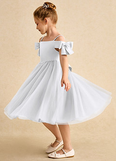 Azazie Amie Flower Girl Dresses White A-Line Off the Shoulder Matte Satin Dress image4