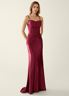 Sasha Burgundy Satin Wrap Corset Mermaid Prom Dress image5