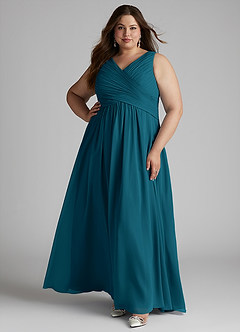 Azazie Flora Bridesmaid Dresses Ink Blue A-Line Pleated Chiffon Dress image10