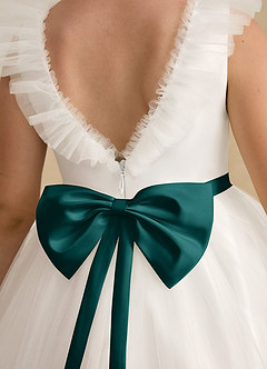 Azazie Amber Flower Girl Dresses Ivory Peacock A-Line Bow Tulle Dress image5