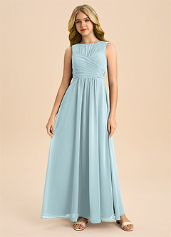 Azazie Skyla Junior Abito A-Line in Chiffon Plissettato Nebbia image3