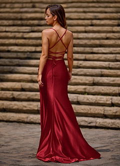 Luminous Red Column Satin Prom Dress image2