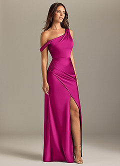 Azazie Madelyn Bridesmaid Dresses Fuchsia Mermaid Off the Shoulder Stretch Satin Convertible Dress image4