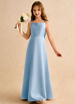 Azazie Joella Girls Formal Robe Demoiselle D'honneur Fillette Robe Trapèze en Mat Satiné Plissée Poudre Bleue image3