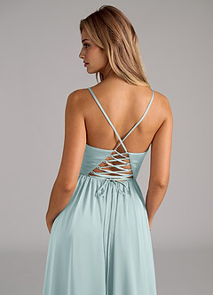 Azazie Aaida Bridesmaid Dresses Mist A-Line Corset Stretch Satin Dress image2