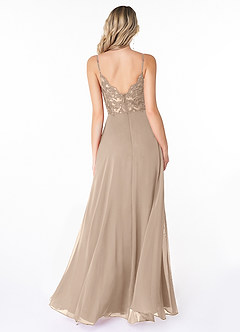 Azazie Lena Bridesmaid Dresses Taupe A-Line Lace Chiffon Dress image2
