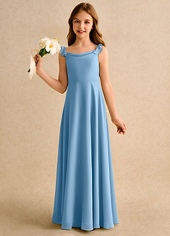 Azazie Puppy Girls Formal Flower Girl Dresses Steel Blue A-Line Pleated Chiffon Dress image3