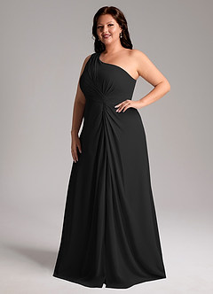 Azazie Brooke Bridesmaid Dresses Black A-Line One Shoulder Chiffon Dress image11