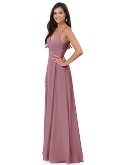 Azazie Lennon Bridesmaid Dresses Vintage Mauve A-Line Lace Chiffon Dress image4