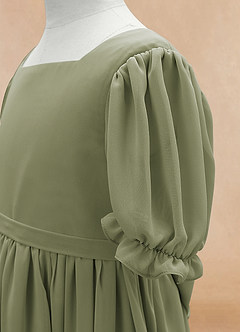Azazie Joss Flower Girl Dresses Pistachio A-Line with Sleeves Chiffon Dress image7