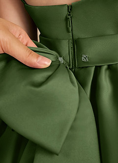 Azazie Davine Flower Girl Dresses Olive A-Line Spaghetti Strap Matte Satin Dress image11