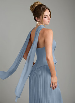 Azazie Tierney Robes de demoiselle d'honneur Robe Trapèze Convertible en Mousseline de soie Sans bretelles Bleu Poussiéreux image11