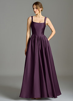 Azazie Verina Bridesmaid Dresses Plum A-Line Pleated Stretch Satin Dress image1