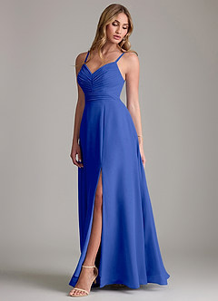 Azazie Terese Bridesmaid Dresses Royal Blue A-Line Pleated Chiffon Dress image4