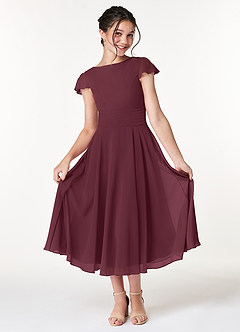 Azazie Payton Junior Abito A-Line in Chiffon Fiocco Cabernet image3