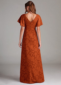 Azazie Ambrosia Jurken voor bruidsmeisjes Jurk van Bloemen Burn-out met A-Lijn Geplooid Paprika image7