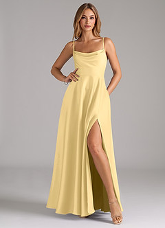 Azazie Elle Bridesmaid Dresses Butter A-Line Pleated Stretch Satin Dress image3