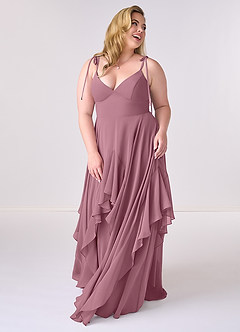 Barbie ♥ Azazie Brautjungfernkleider A-Linie Schleifen Chiffon Kleid Vintage Mauve image8