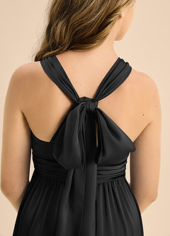 Azazie Jaylah Junior Black A-Line Pleated Stretch Satin Dress image7