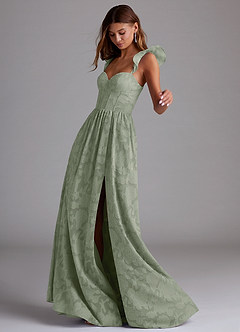 Azazie Denisse Bridesmaid Dresses Agave A-Line Ruched Floral Burnout Dress image2