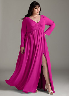 Azazie Teton Zwangerschaps Bruidsmeisjekleding A-Lijn Lange mouw Chiffon Vloerlengte Jurk image10