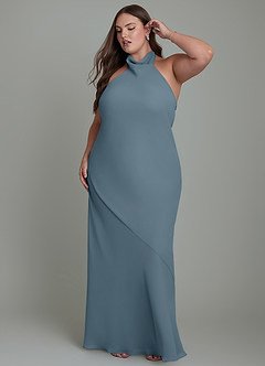 Azazie Velli Vestidos de damas de honor Vestido Crepúsculo de Gasa de Corte Sirena con Cuello alto image11