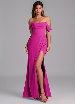 Azazie Johana Jurken voor bruidsmeisjes Converteerbaar Jurk van Chiffon met Zeemeermin Off the Shoulder Fuchsia image3