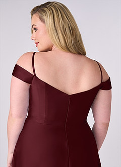 Barbie ♥ Azazie Robes de demoiselle d'honneur Robe Trapèze Convertible en Satin extensible Épaule décolletée Cabernet image10