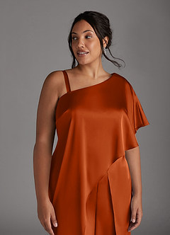 Azazie Hagretta Vestidos para mãe da noiva Vestido Laranja Queimada de Cetim elástico de Macacão/terninho image12