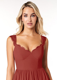 Azazie Cleobella Brautjungfernkleider A-Linie Herzchen Spitze Chiffon Kleid Terrakotta image6
