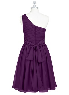 Azazie Katrina Bridesmaid Dresses Grape A-Line One Shoulder Chiffon Dress image7