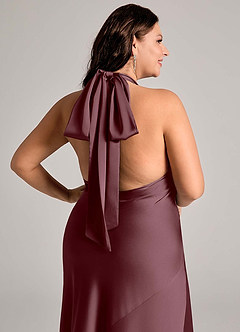 Azazie Velli Vestidos de damas de honor Vestido de Sangrado de Satén Elástico de Corte Sirena con Cuello Alto image11