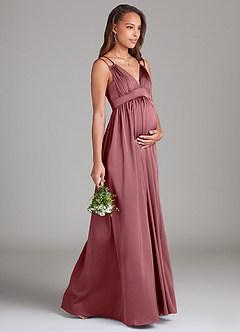 Azazie Emree vestidos de dama de honor de maternidad Vestido de Corte En A Con bolsillos Hasta el suelo Satén Elástico image4