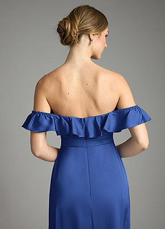 Azazie Lyra Bridesmaid Dresses Royal Blue A-Line Off the Shoulder Stretch Satin Convertible Dress image9