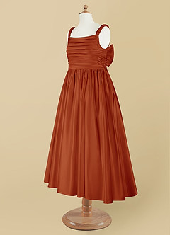 Azazie Cutie Pie Flower Girl Dresses Paprika A-Line Pleated Matte Satin Dress image9