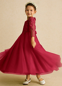 Azazie Precious Flower Girl Dresses Scarlet A-Line Lace Tulle Dress image5