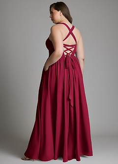 Azazie Francis Bridesmaid Dresses Burgundy A-Line Corset Chiffon Dress image9