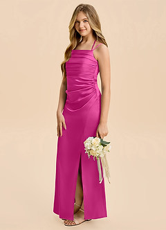 Azazie Nova Junior Fuchsia Sheath Pleated Stretch Satin Dress image4