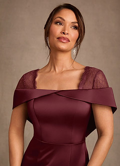 Azazie Henrieta Mother of the Bride Dresses Cabernet Sheath Lace Stretch Satin Dress image6