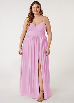 Azazie Zeya Bridesmaid Dresses Candy Pink A-Line V-Neck Pleated Chiffon Dress image6