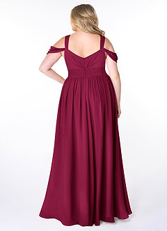 Azazie Lianne Abiti da Damigella Abito A-Line in Chiffon Spalle Scoperte Borgogna image8