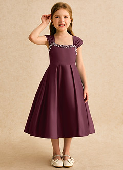 Azazie Yosemite Blumenmädchenkleider Ballkleid Herzausschnitt Matte Satin Kleid Cabernetrot image5