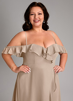 Azazie Lyra Bridesmaid Dresses Taupe A-Line Chiffon Convertible Dress image17