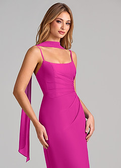 Azazie Calandra Robes de demoiselle d'honneur Robe Fourreau en Mousseline de soie Plissée Fuchsia image6