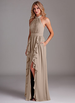 Azazie Avary Bridesmaid Dresses Taupe A-Line Pleated Chiffon Dress image2